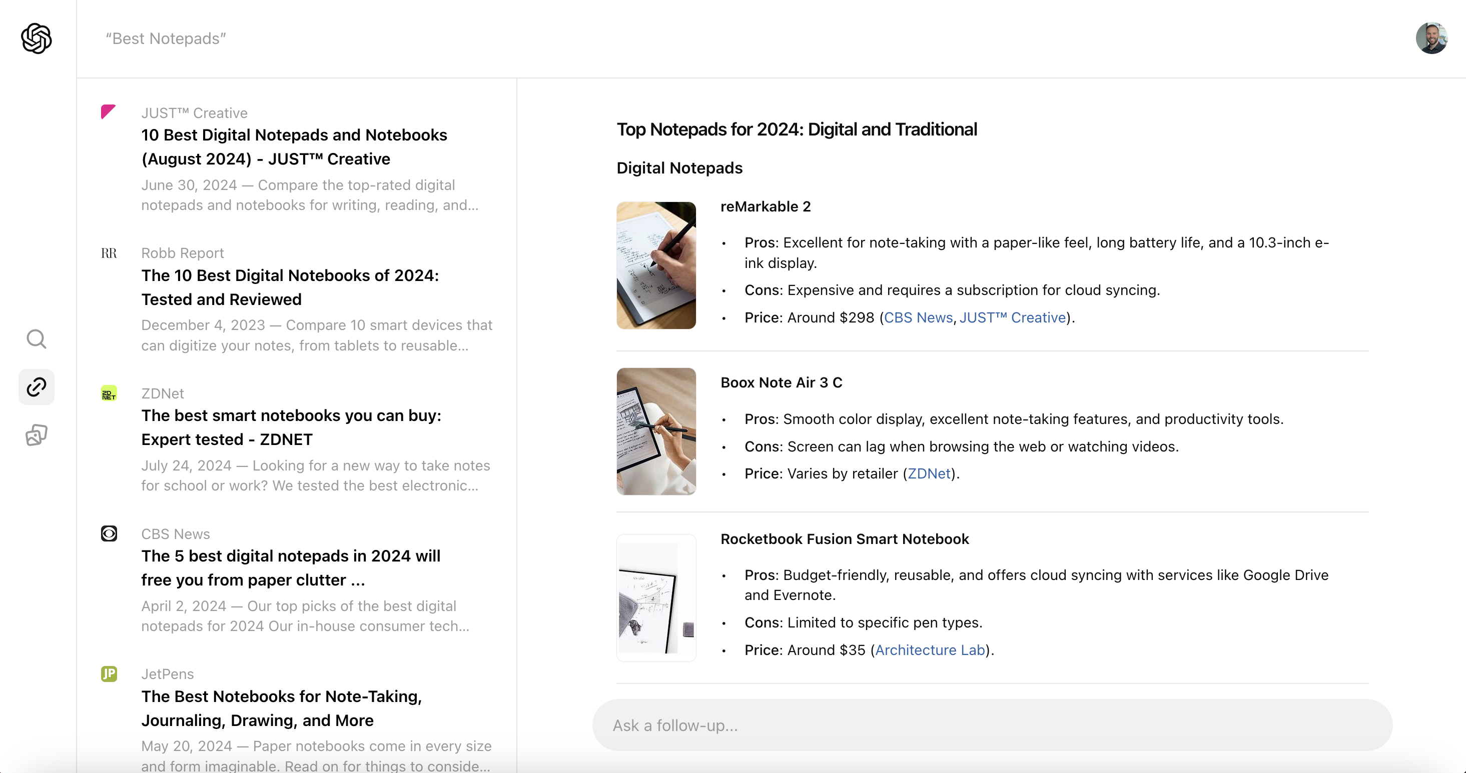 Chat GPT SearchGPT Best Notepads